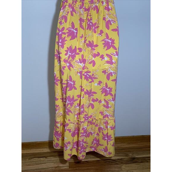 Jessica Simpson Maxi Dress Pink Yellow Floral Print, Sz Medium Summmer Party - Picture 7 of 12